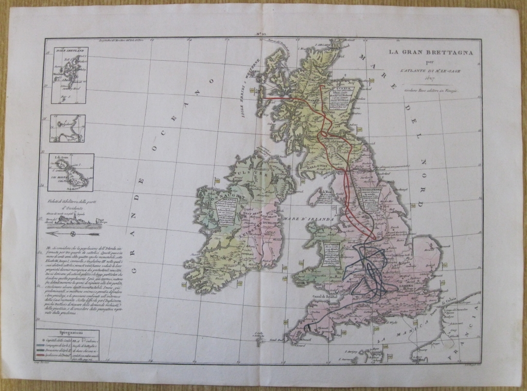 Mapa del Reino Unido e Irlanda, 1827. Tasso